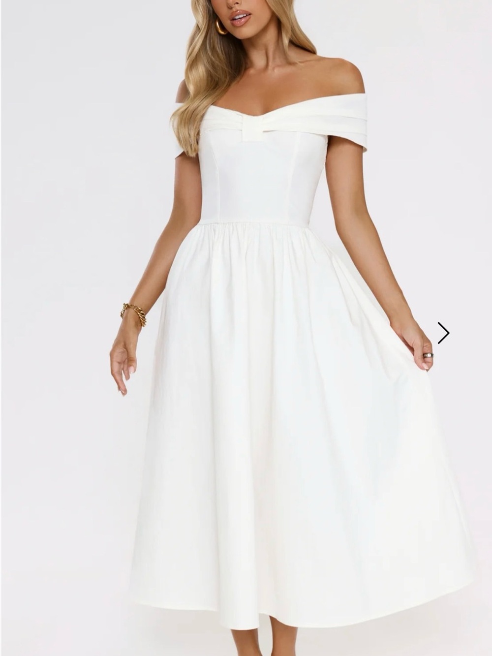 Hello Molly Off-Shoulder White Midi Dress